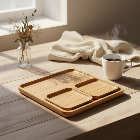 Wooden Plates Set - 3 Pcs